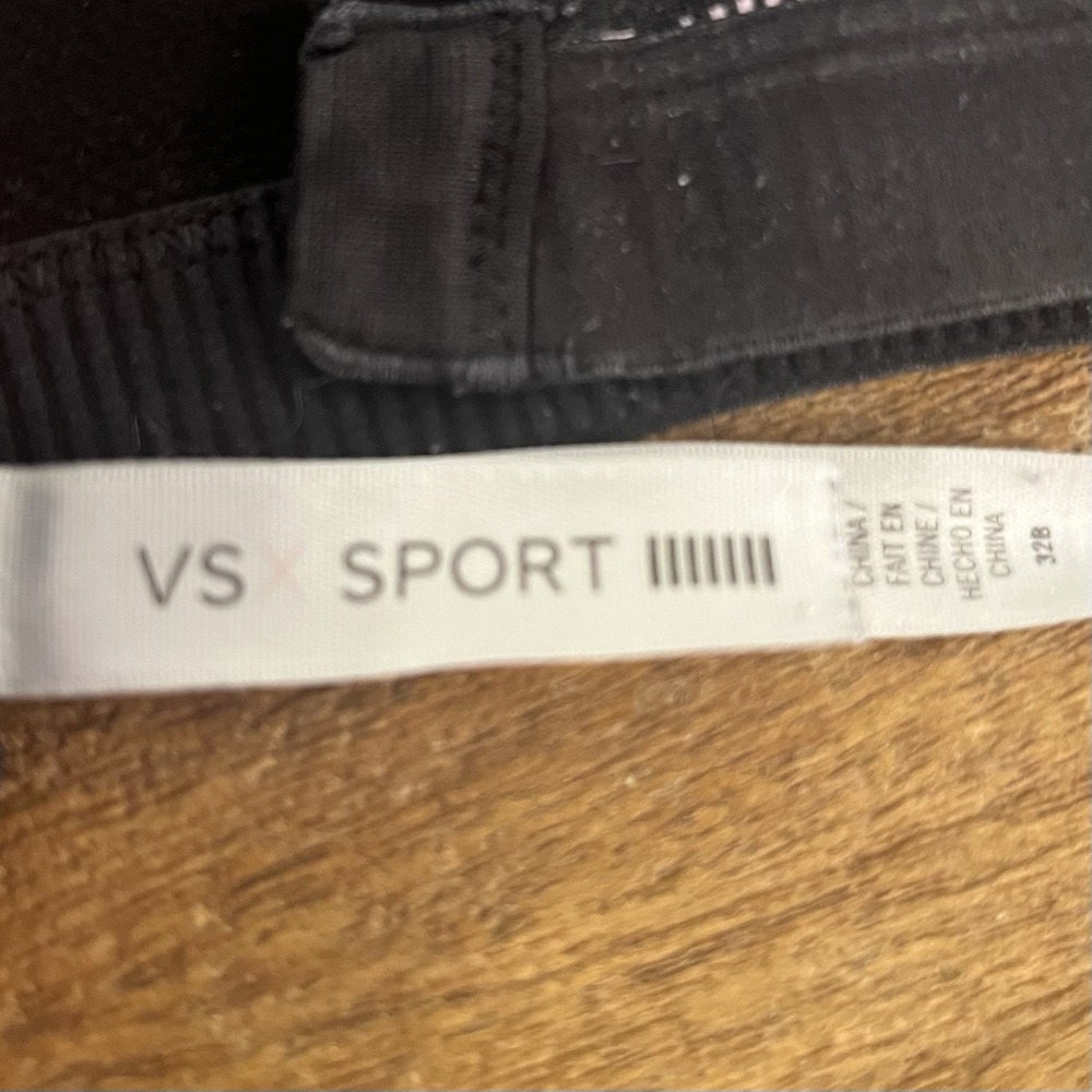 Victoria's Secret VSX Sports Bra 32B Black Pink Logo Athletic Racerback Workout - Picture 7 of 14